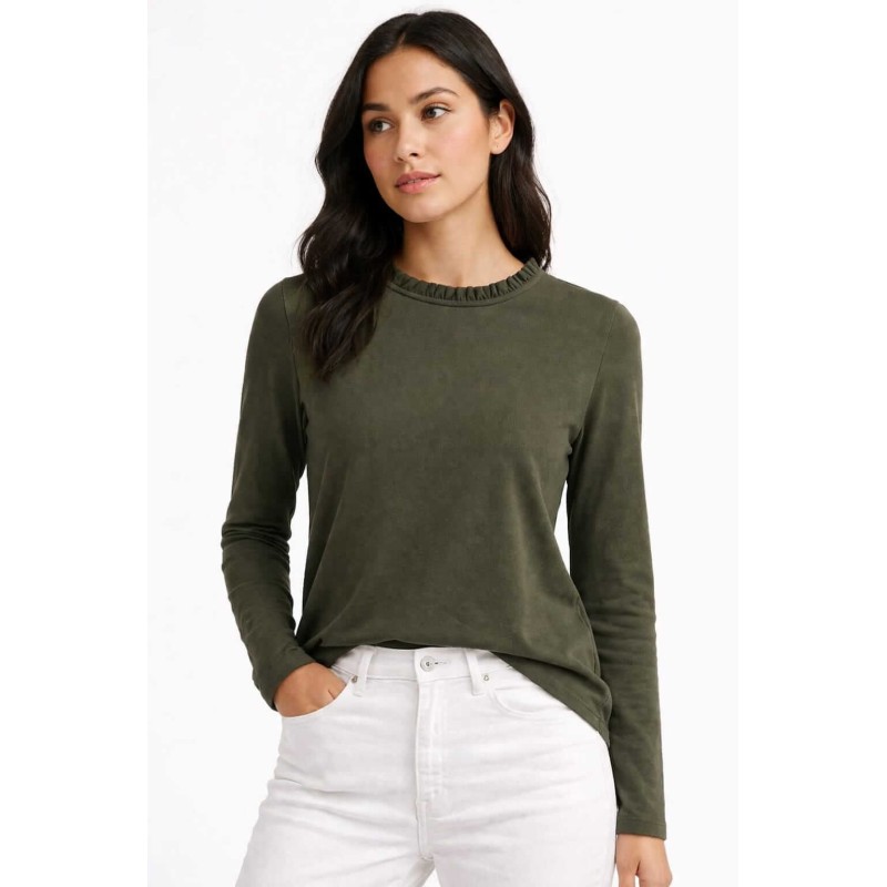 Maglia con rouches sul collo VERDE MILITARE