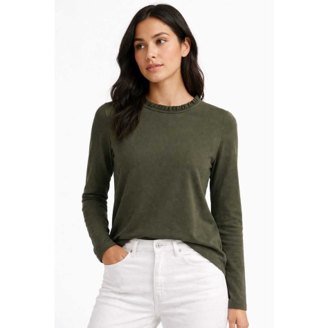 Maglia con rouches sul collo VERDE MILITARE
