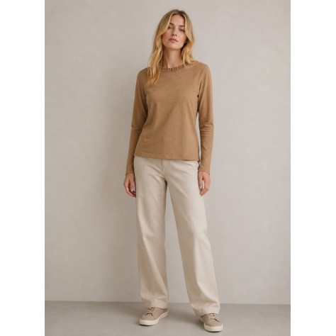 Maglia con rouches sul collo CAMMELLO
