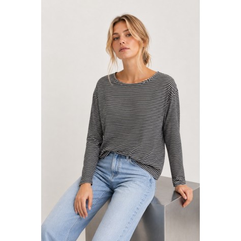 Maglia a righe girocollo NERA